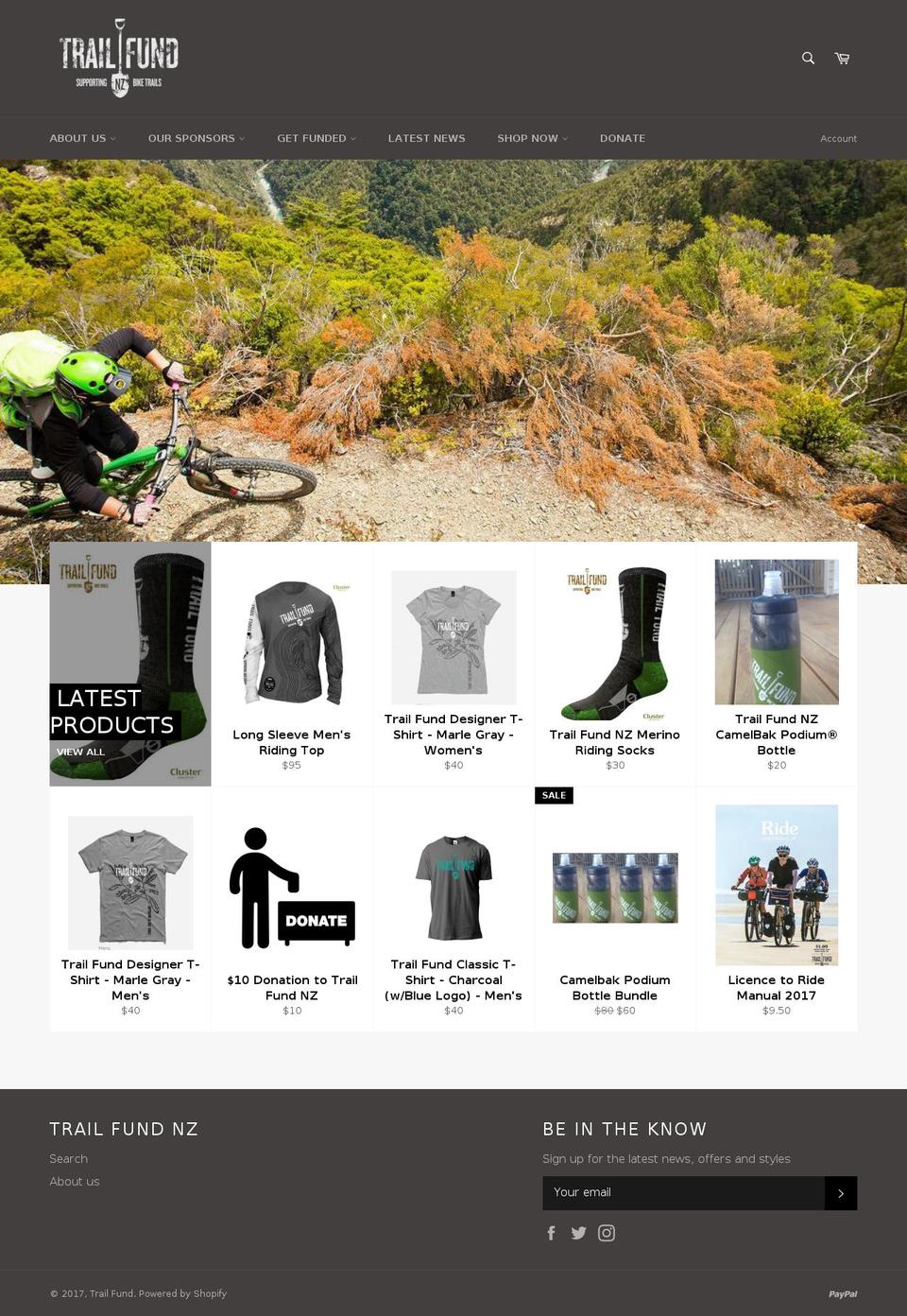 trailfund.org.nz shopify website screenshot