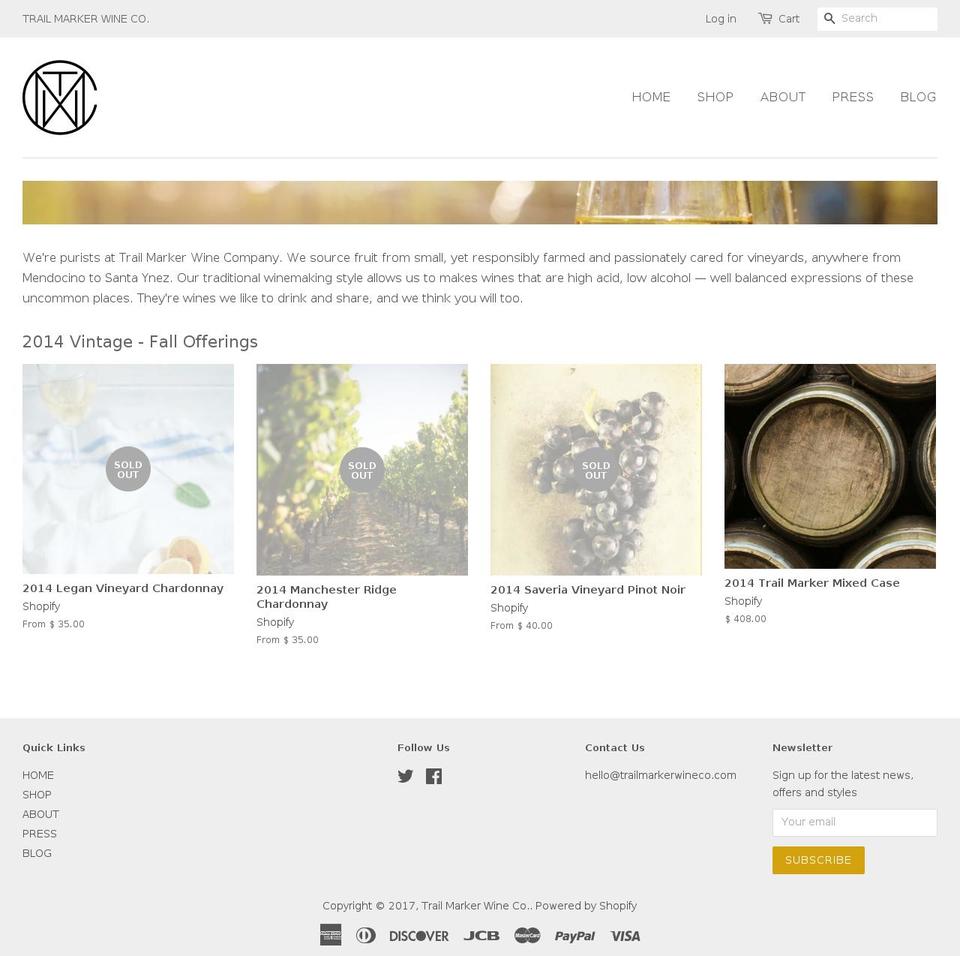 trailmarkerwineco.com shopify website screenshot