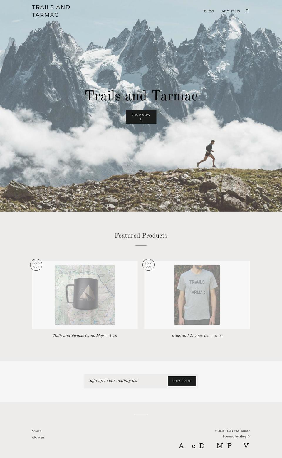 trails-and-tarmac.myshopify.com shopify website screenshot