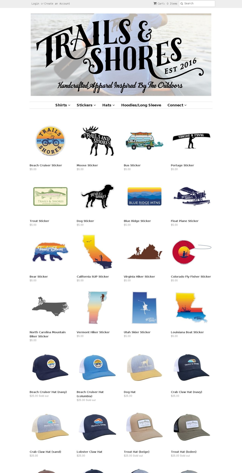 trailsandshores.com shopify website screenshot