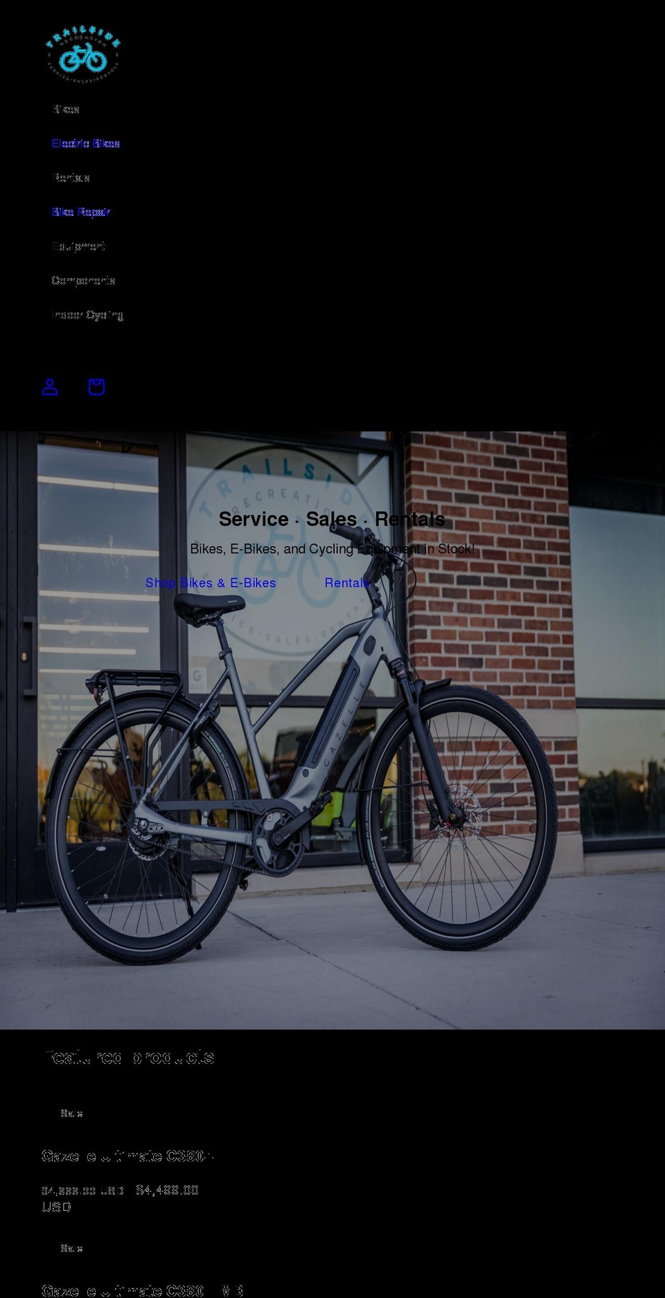 trailsiderecreation.com shopify website screenshot