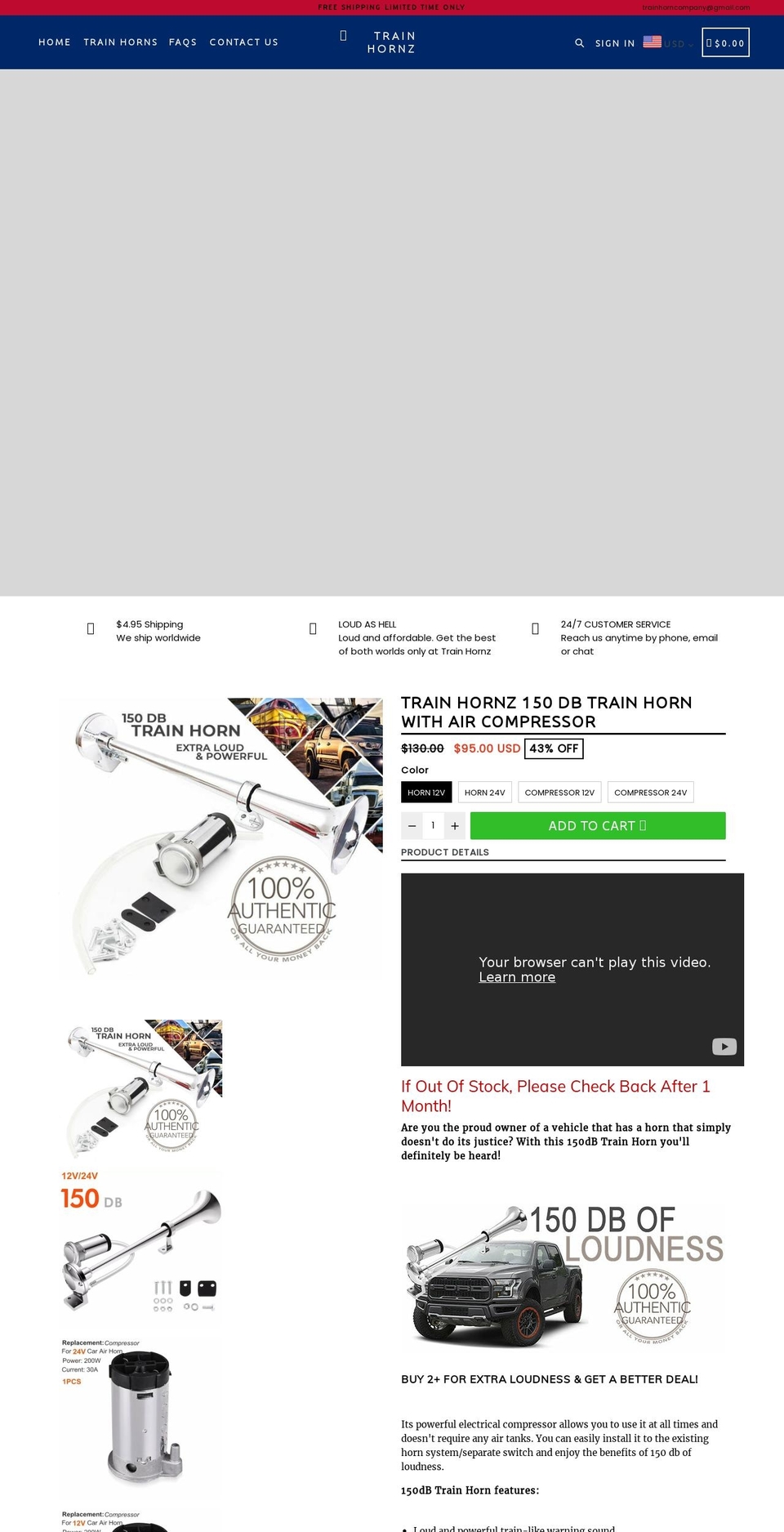 trainhornz.com shopify website screenshot
