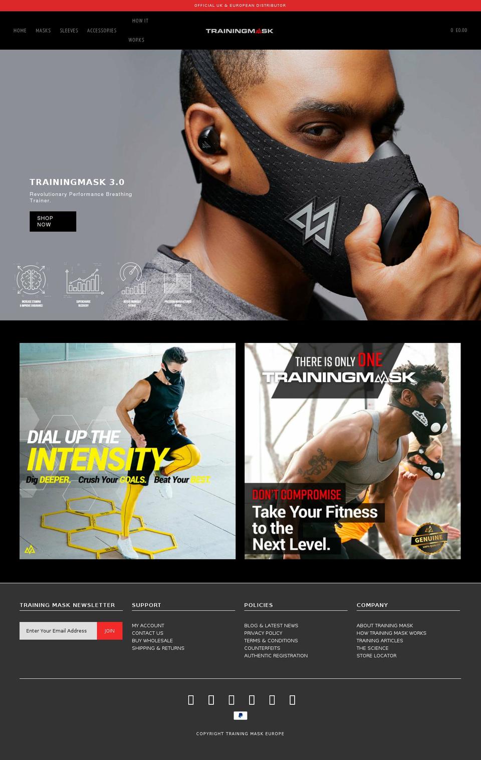 trainingmask.uk shopify website screenshot