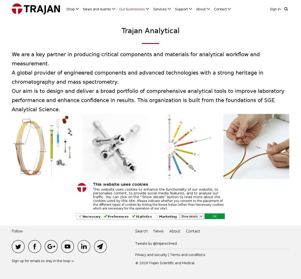 trajananalytical.com shopify website screenshot