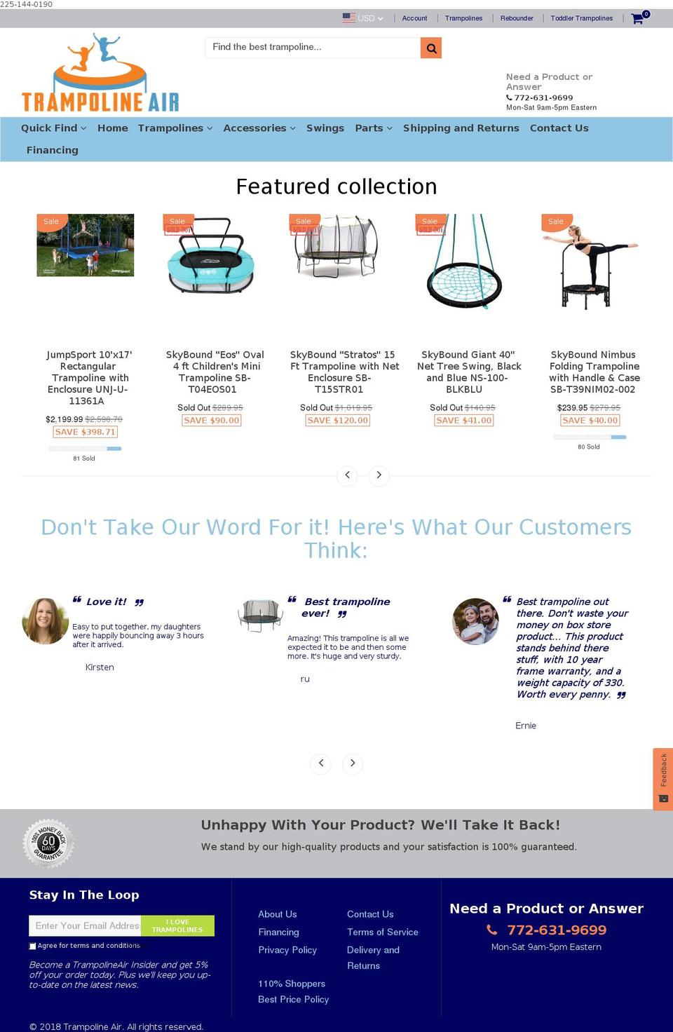 trampolineair.com — Shopify storefront screenshot