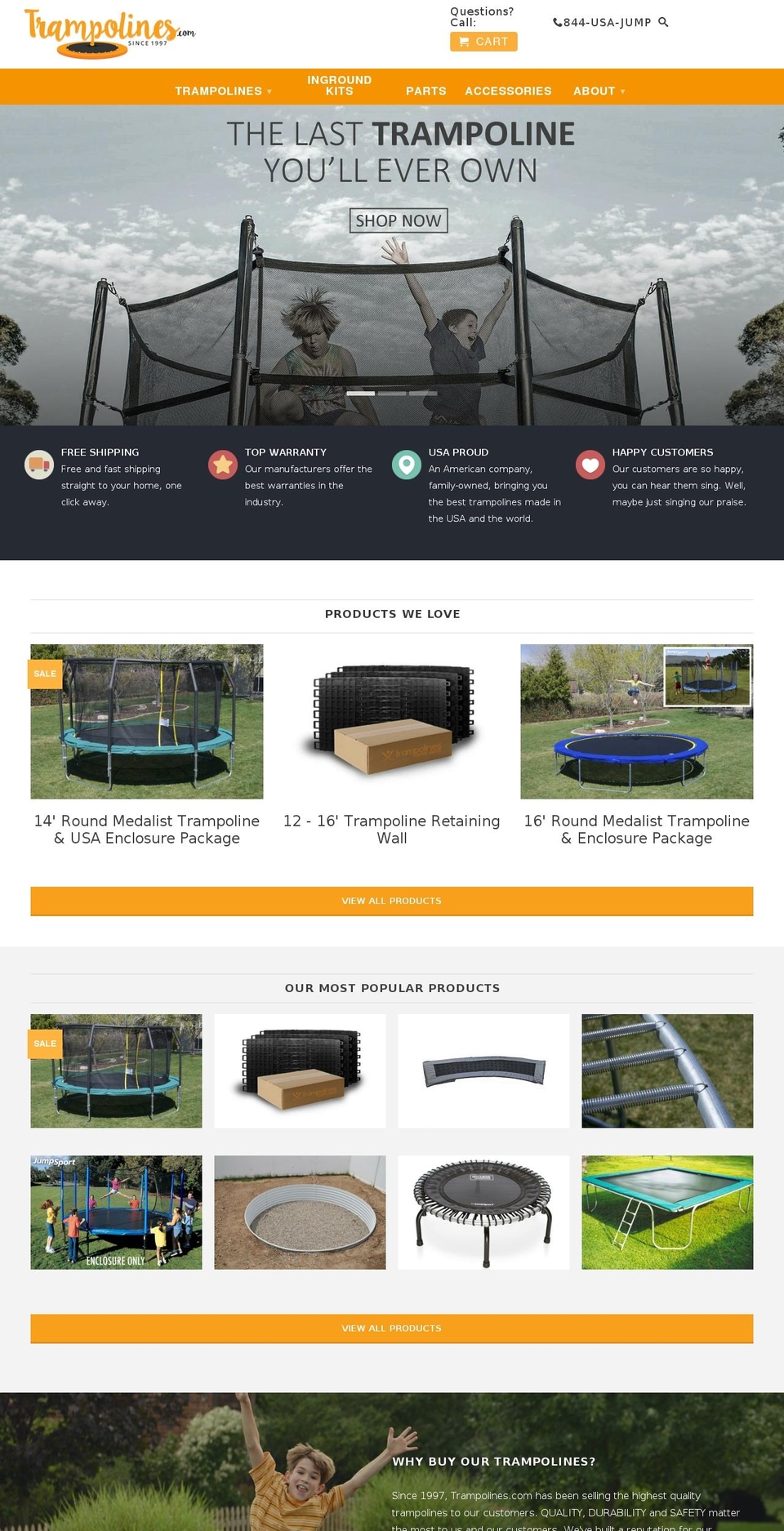 trampolines.com shopify website screenshot