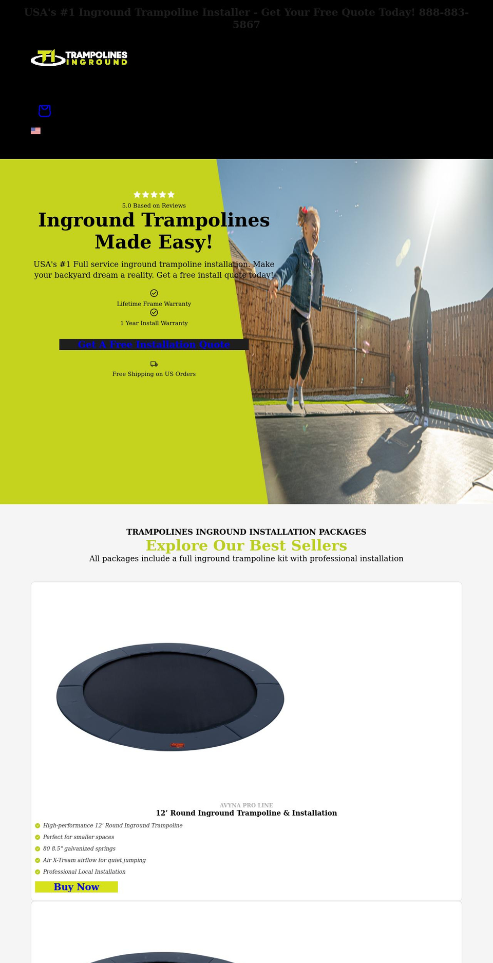trampolinesinground.com shopify website screenshot