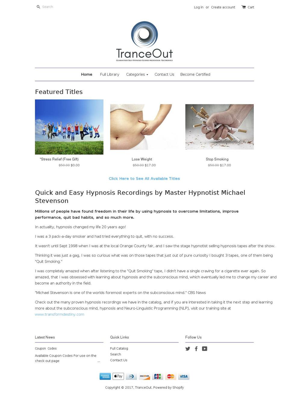 tranceout.com shopify website screenshot