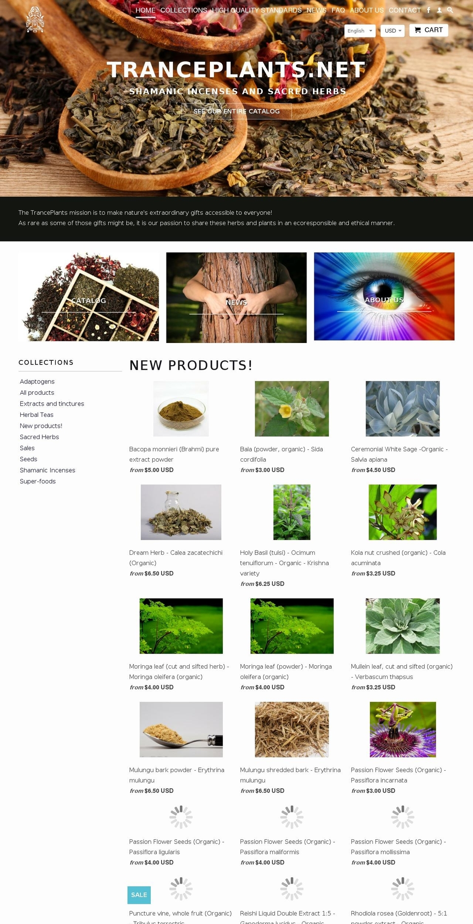 tranceplants.net shopify website screenshot