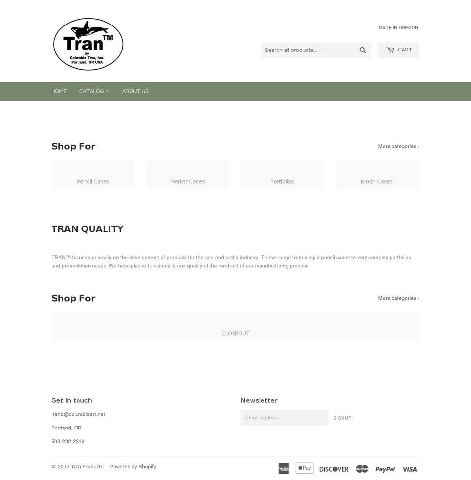 tranproducts.com shopify website screenshot