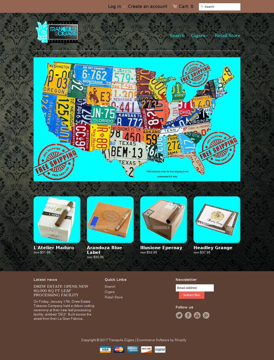 tranquilocigars.com shopify website screenshot