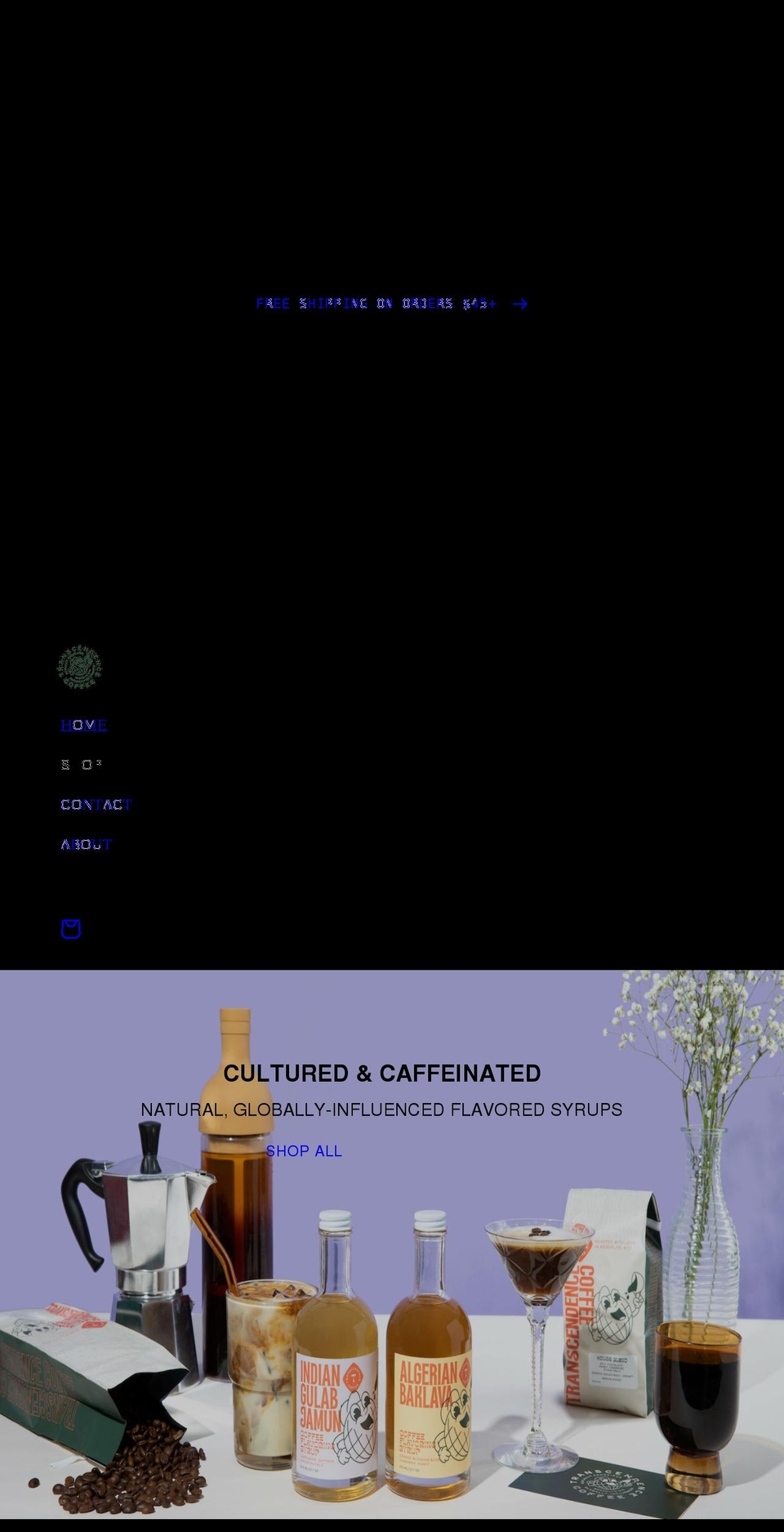 transcendencecoffee.com shopify website screenshot