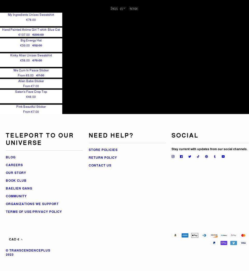 transcendenceplus.com shopify website screenshot