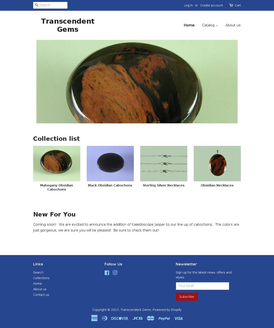 transcendentgems.com shopify website screenshot