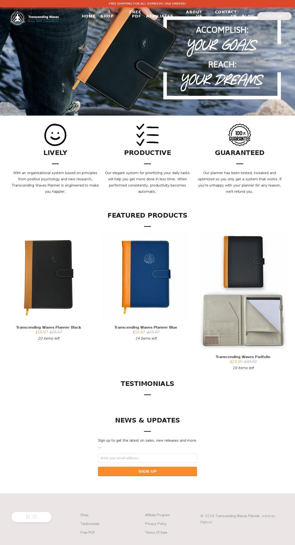 transcendingwavesplanner.com shopify website screenshot