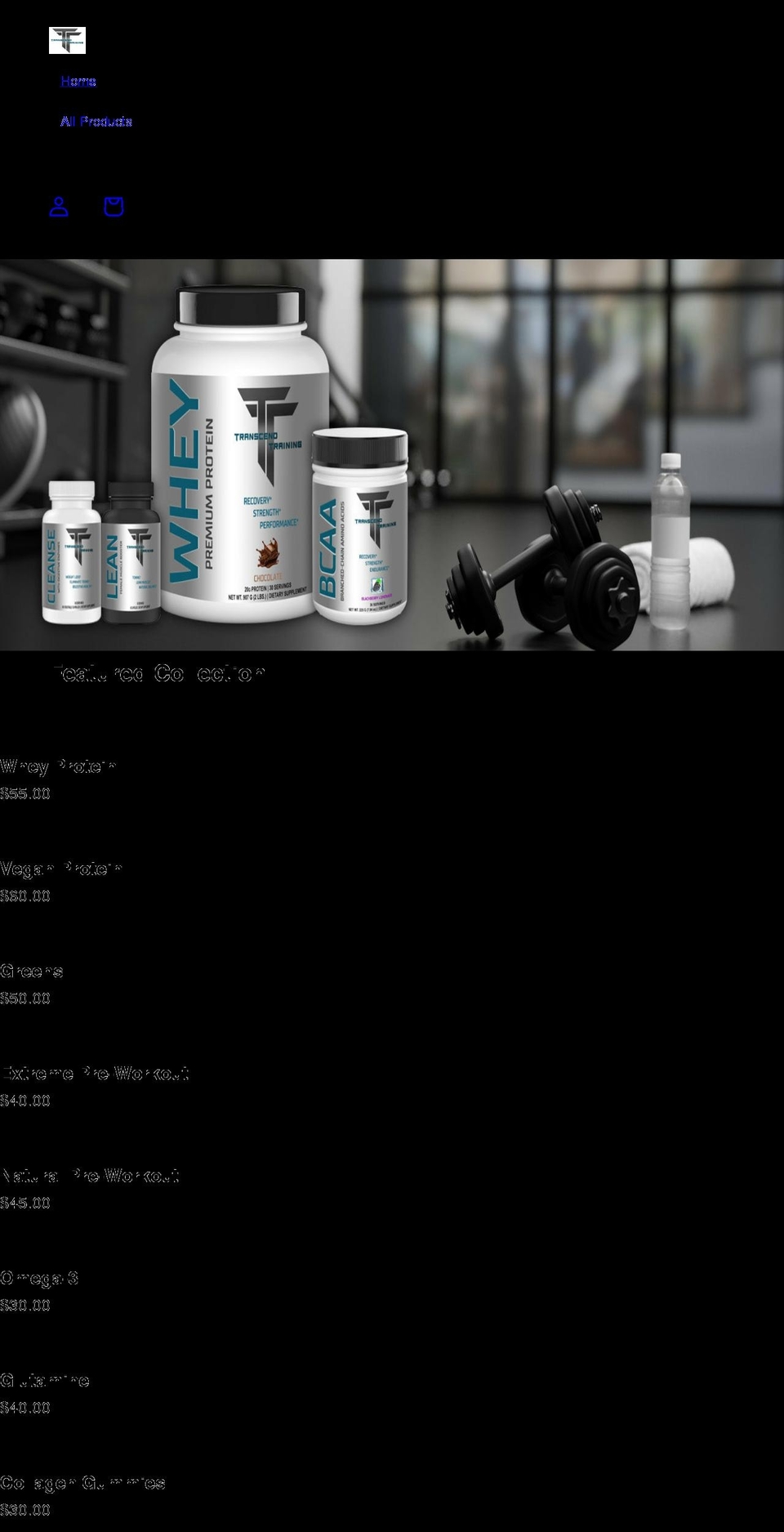 transcendsupps.com shopify website screenshot