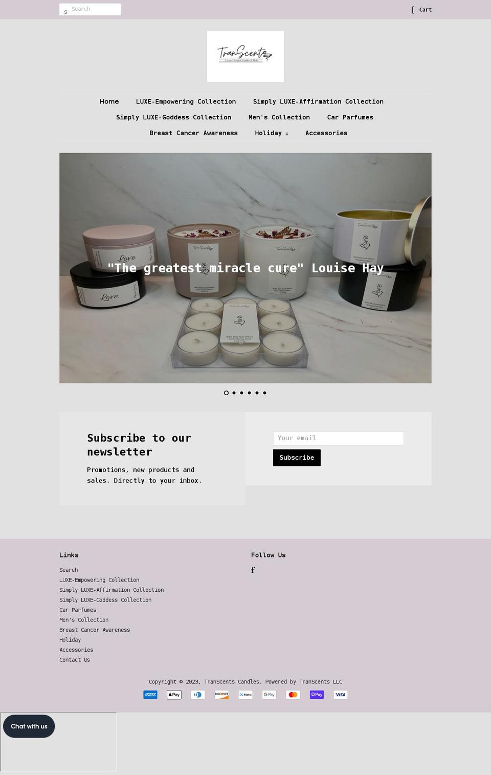 transcentscandles.com shopify website screenshot