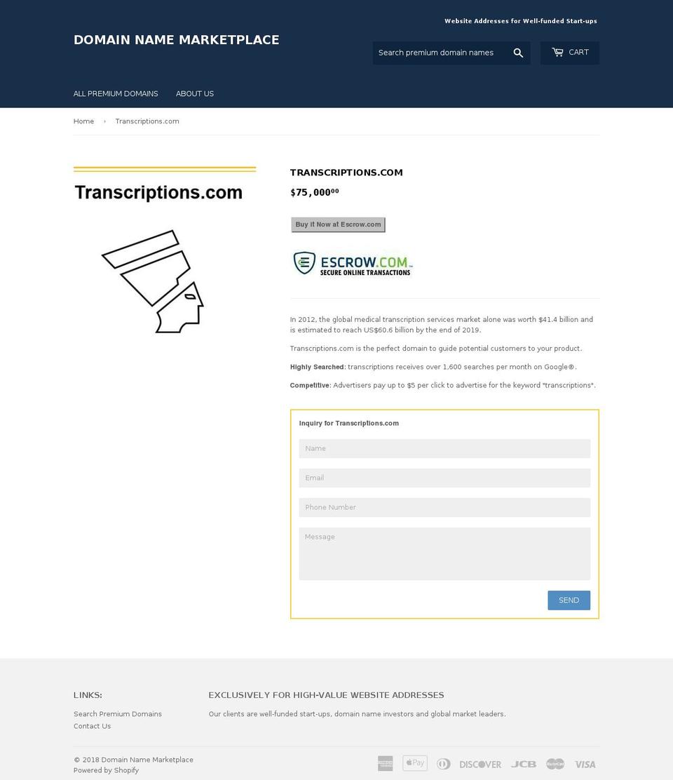transcriptions.com shopify website screenshot