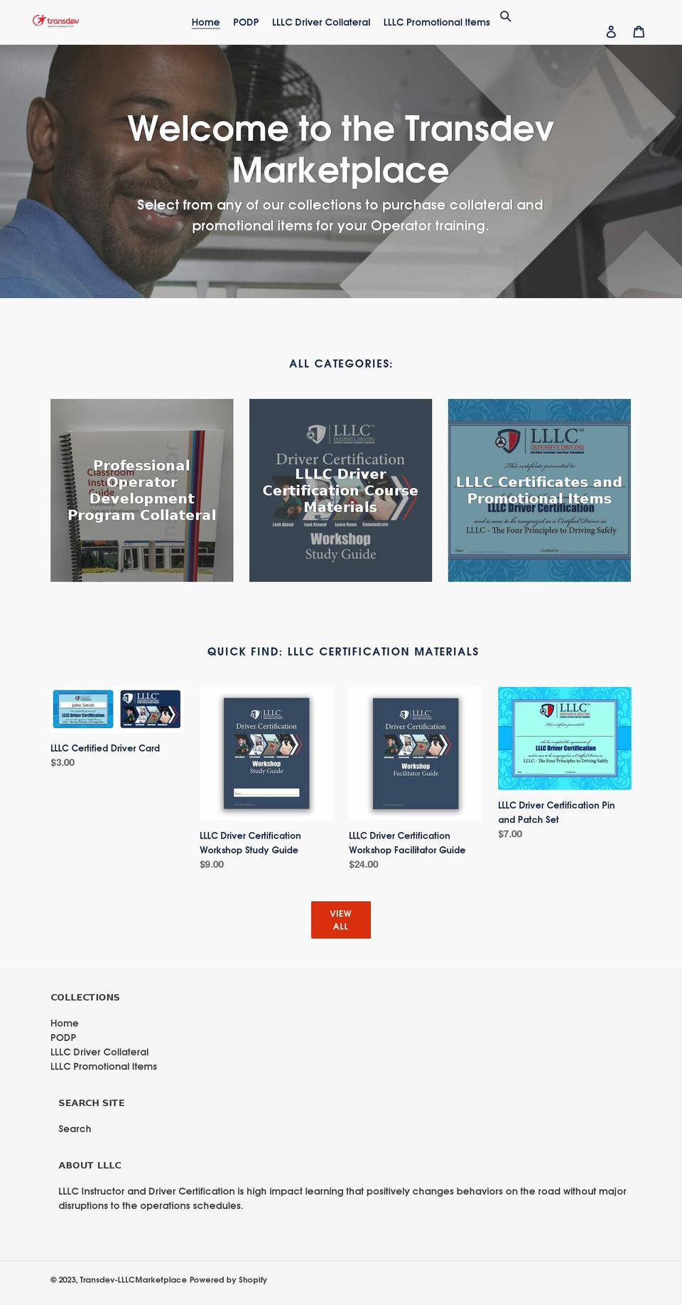 transdev-lllcmarketplace.com shopify website screenshot