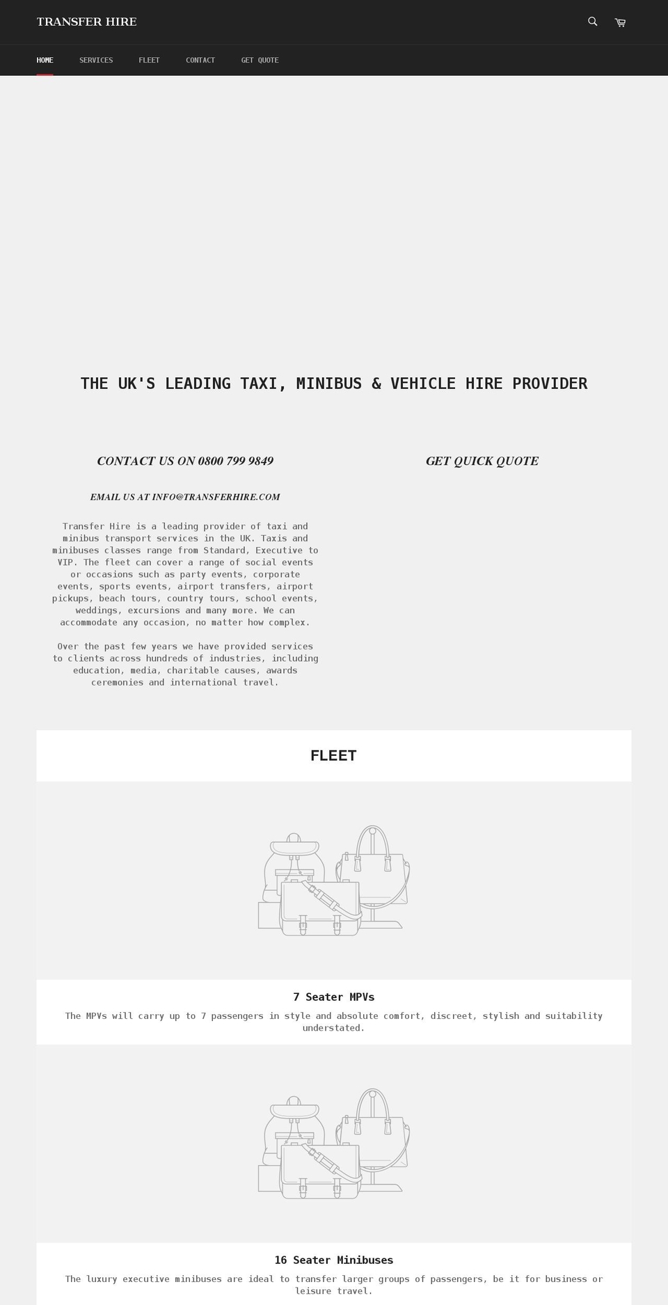 transferhire.com shopify website screenshot