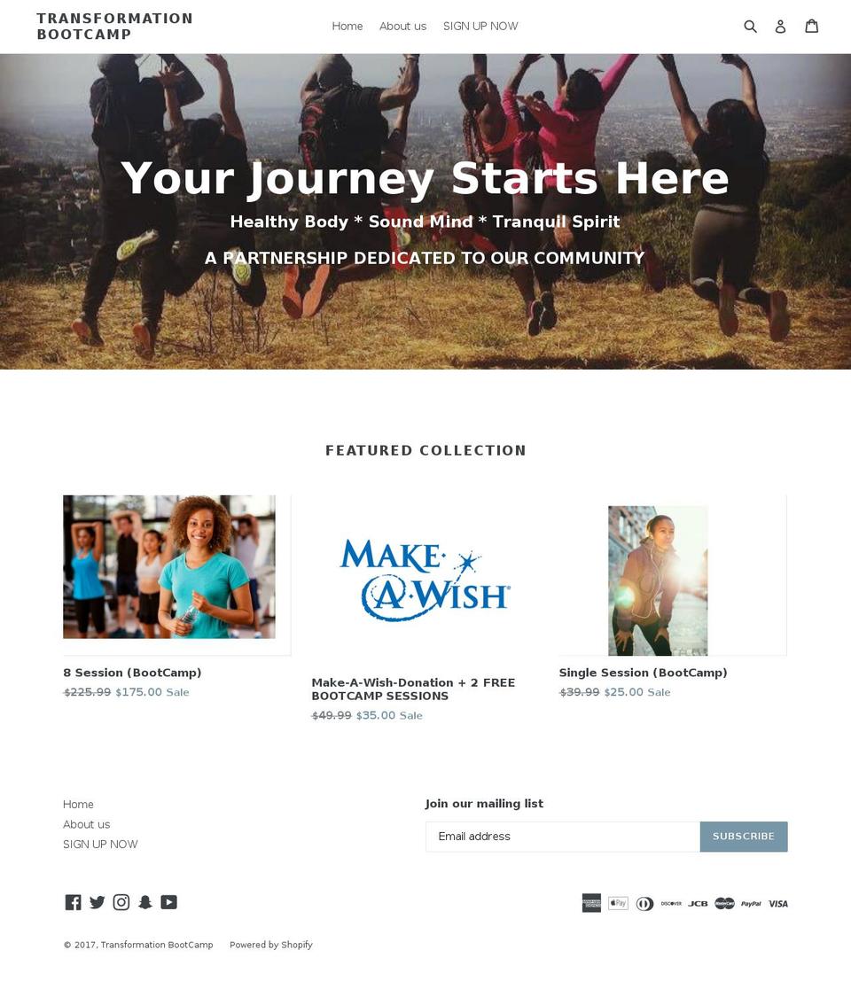 transformationbootcamp.net shopify website screenshot