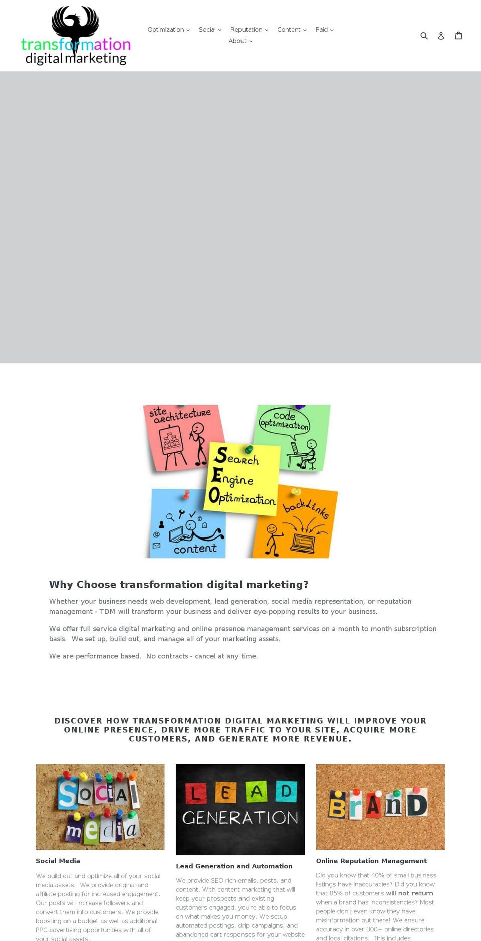 transformationdigitalmarketing.com — Shopify storefront screenshot