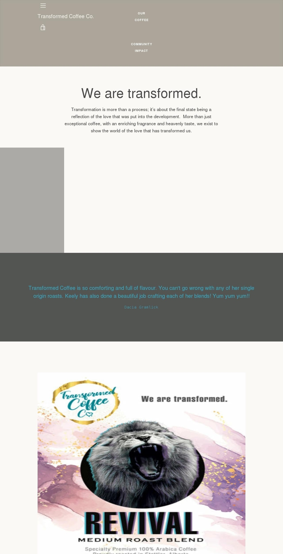 transformedcoffeeco.com shopify website screenshot