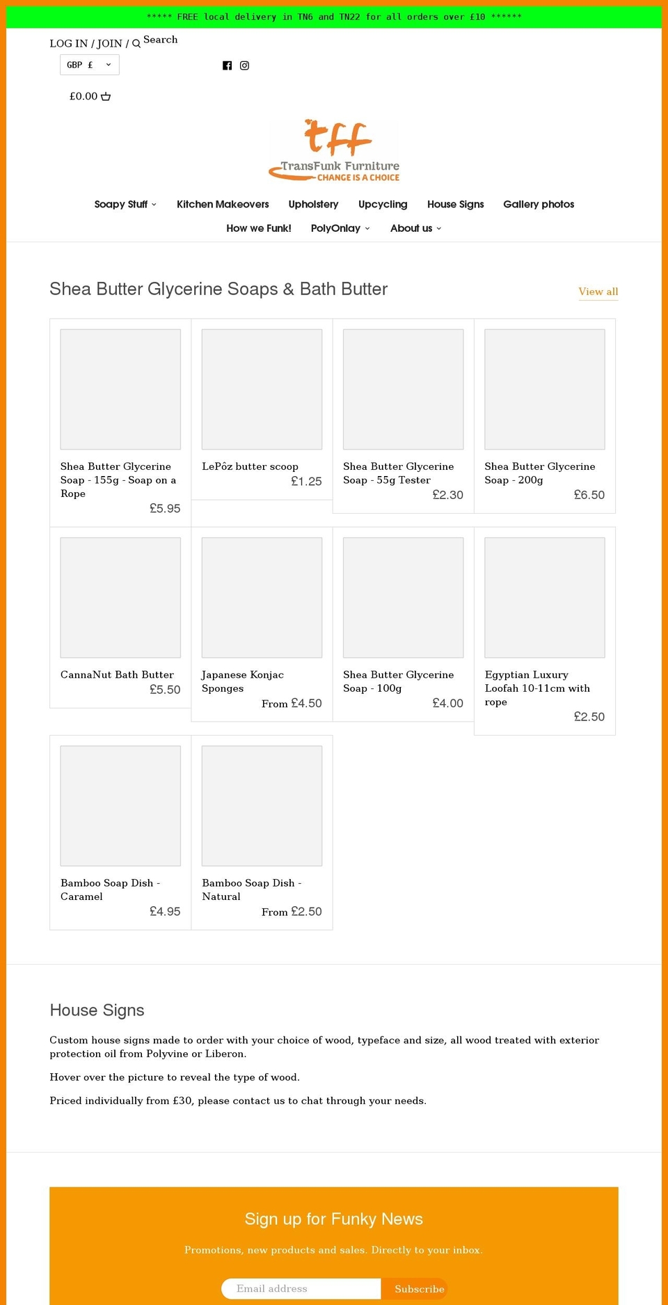 transfunk-furniture.co.uk shopify website screenshot