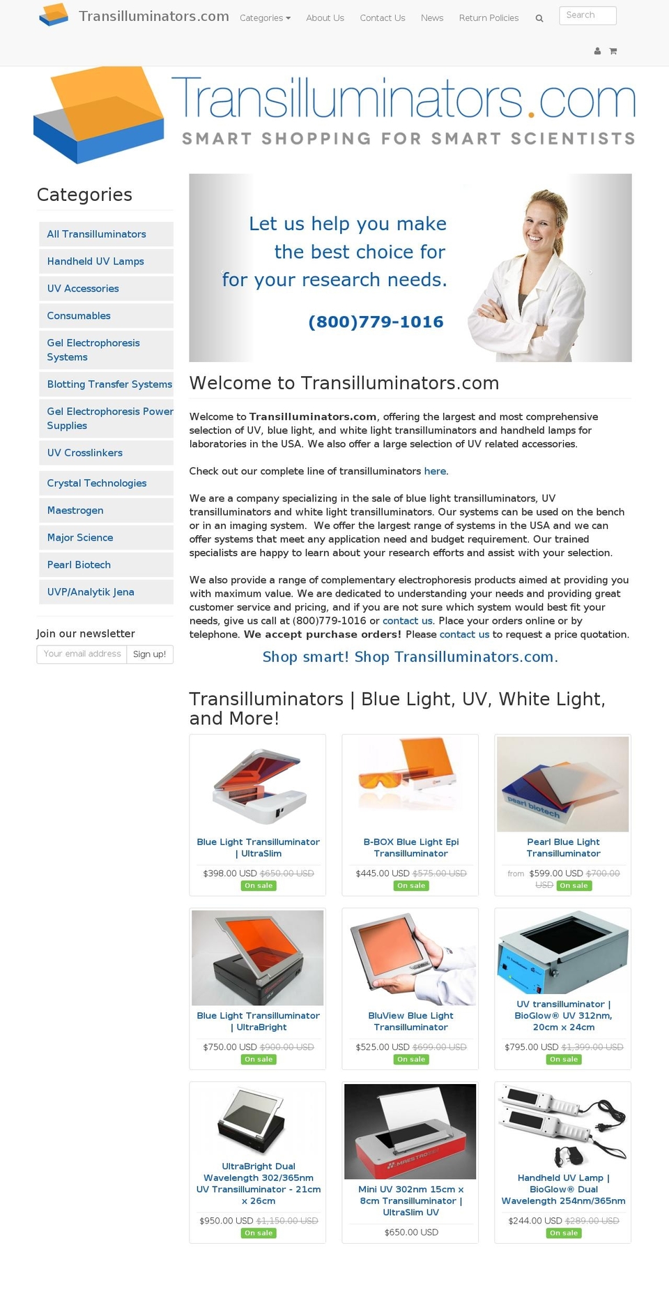 transilluminators.com shopify website screenshot