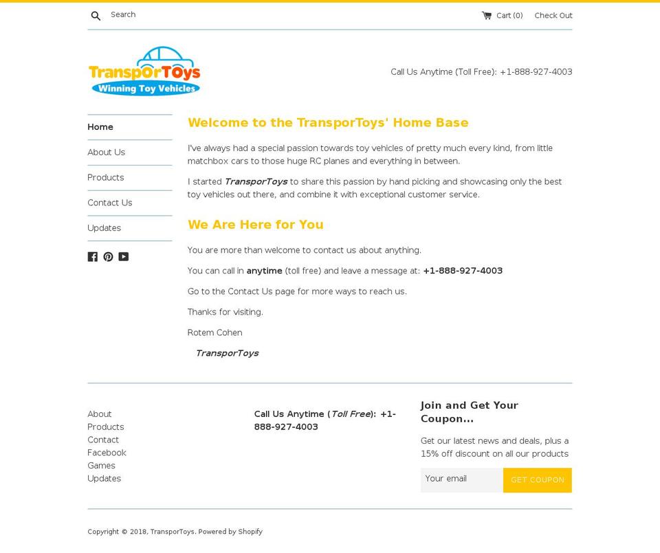 transportoys.com shopify website screenshot