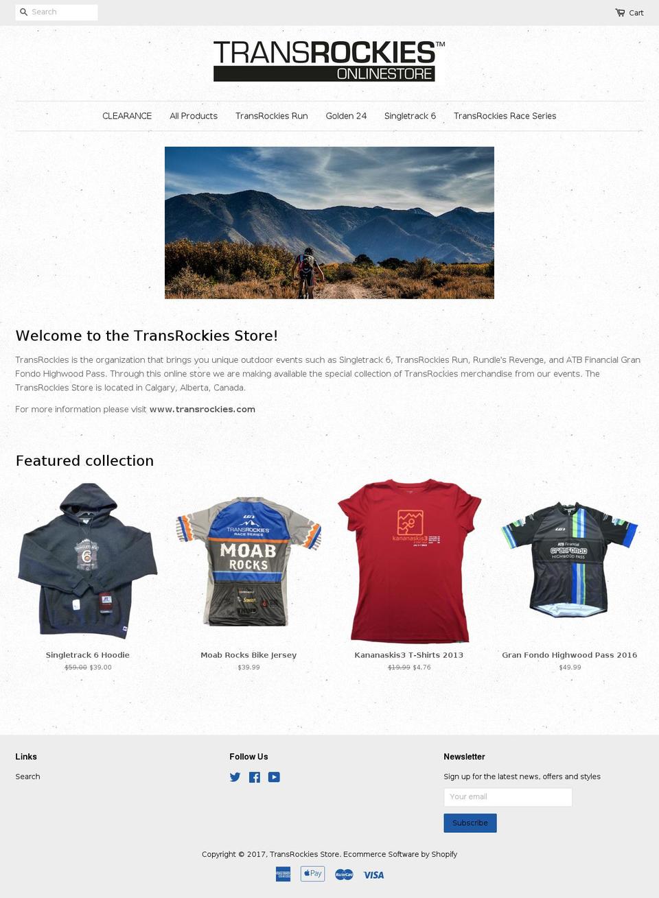 transrockies-store.com shopify website screenshot