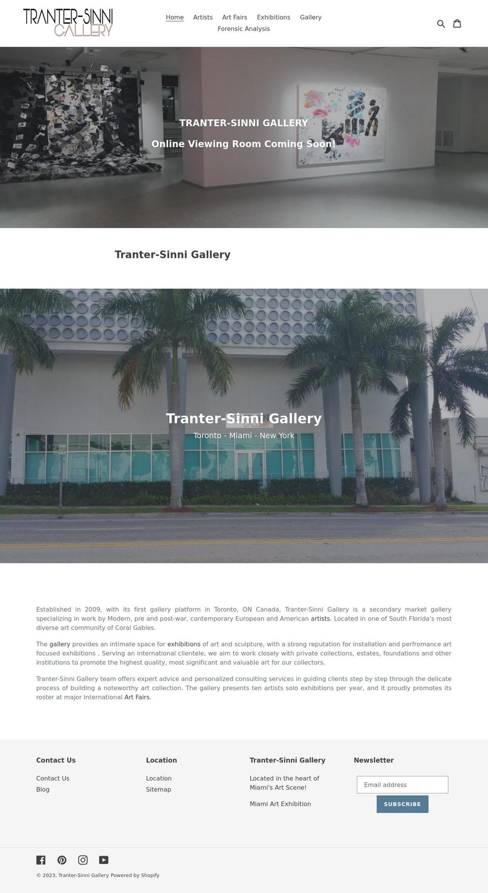 tranter-sinnigallery.com shopify website screenshot