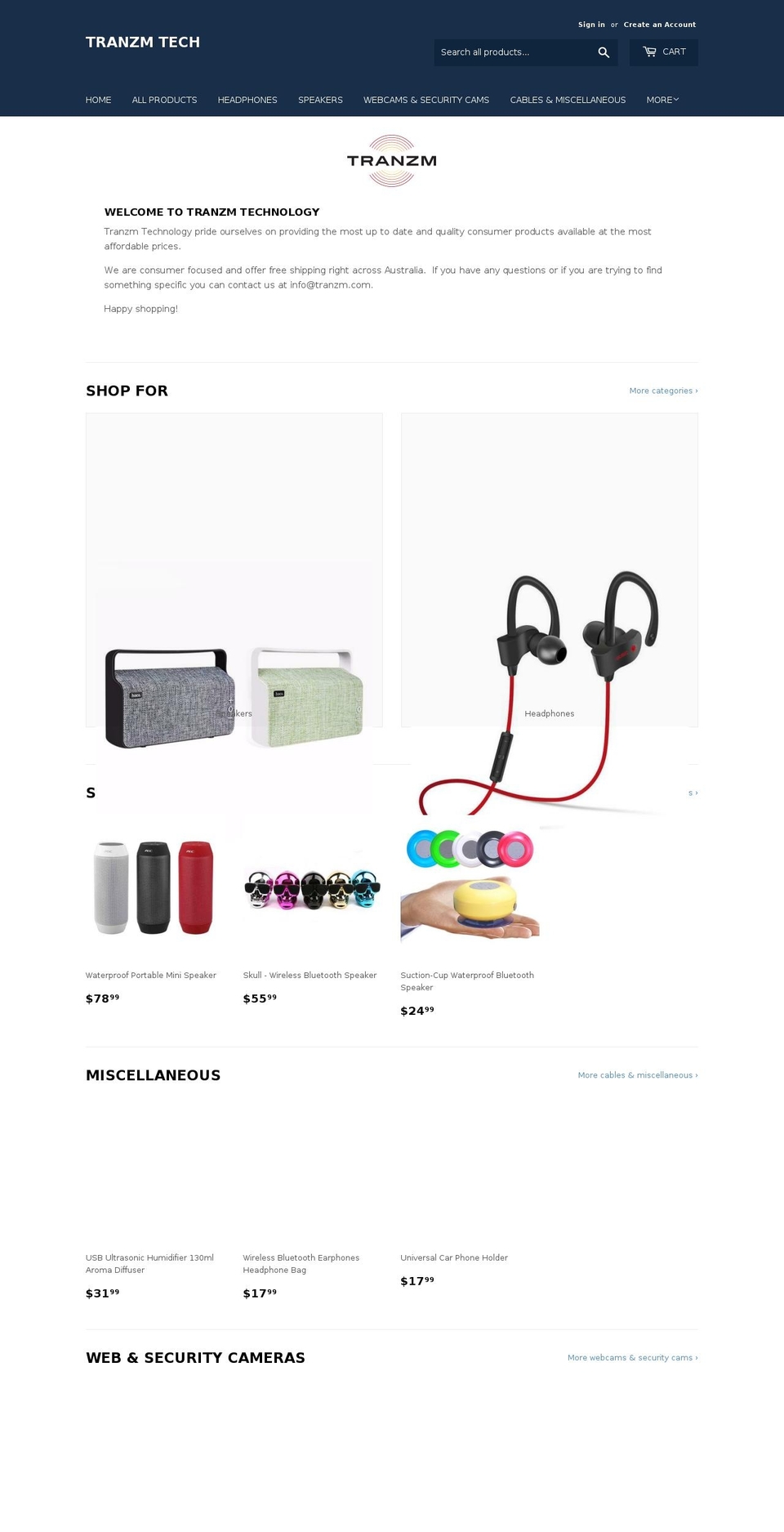 tranzm.com — Shopify storefront screenshot