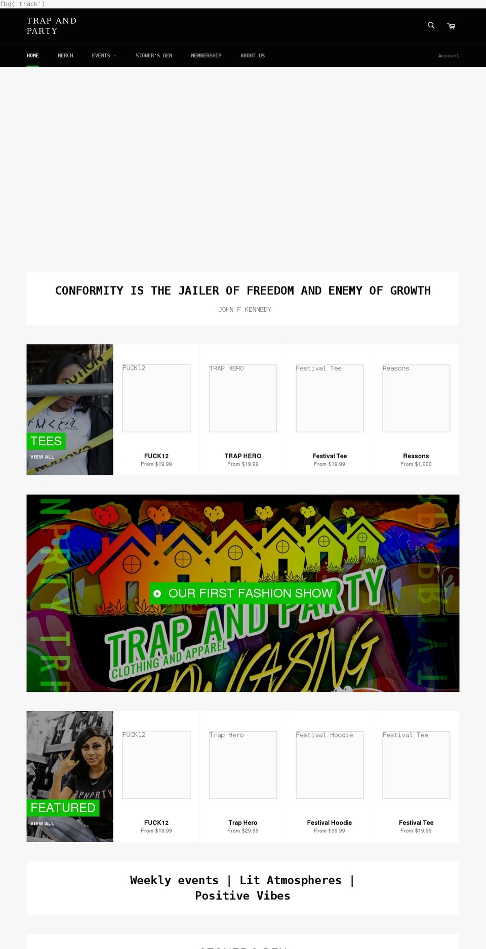 trapandparty.com — Shopify storefront screenshot