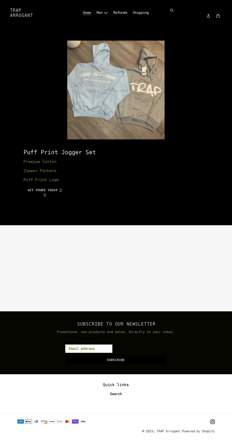 traparrogant.com shopify website screenshot