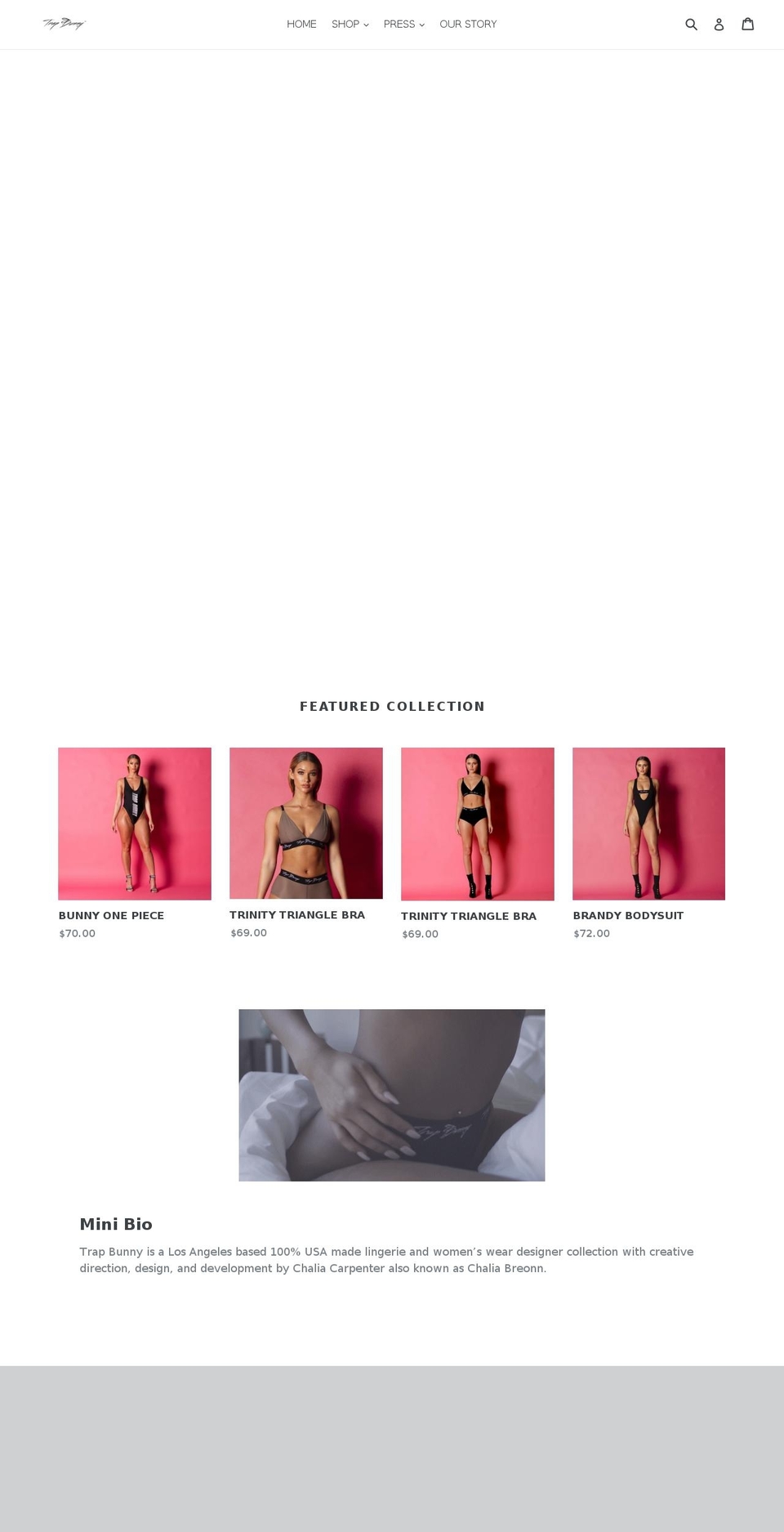 trapbunny.com shopify website screenshot
