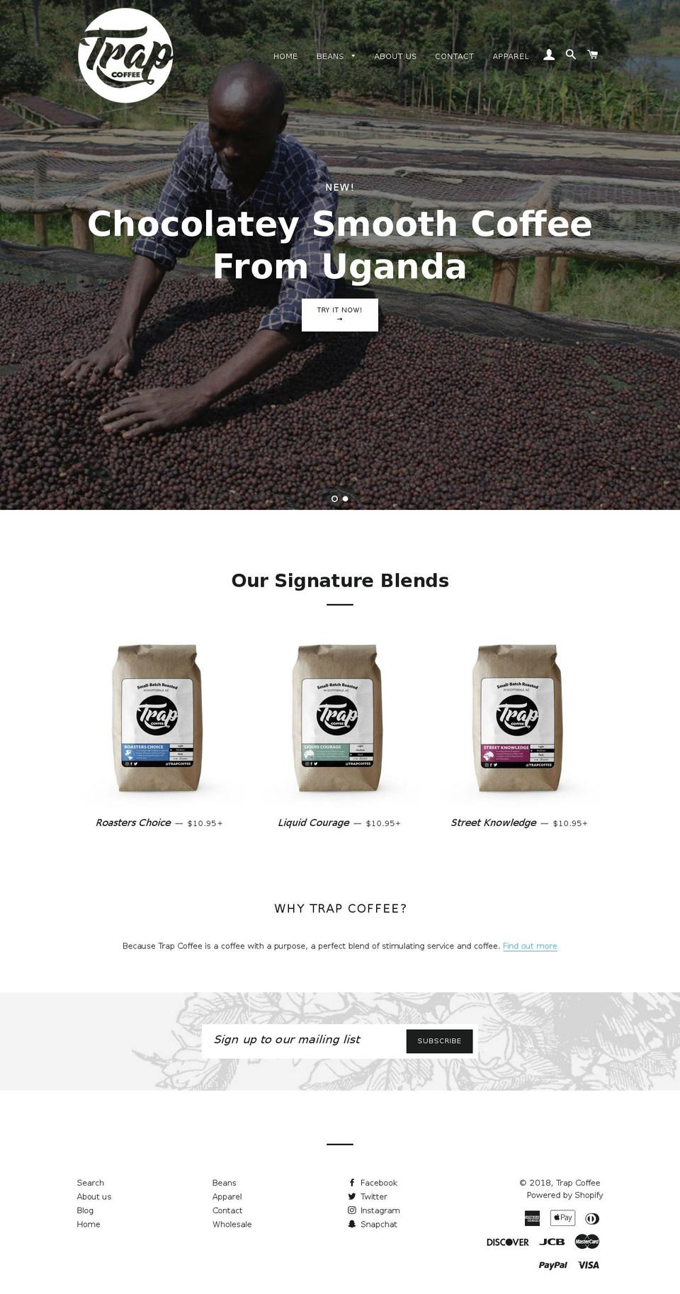 trapcoffee.com shopify website screenshot