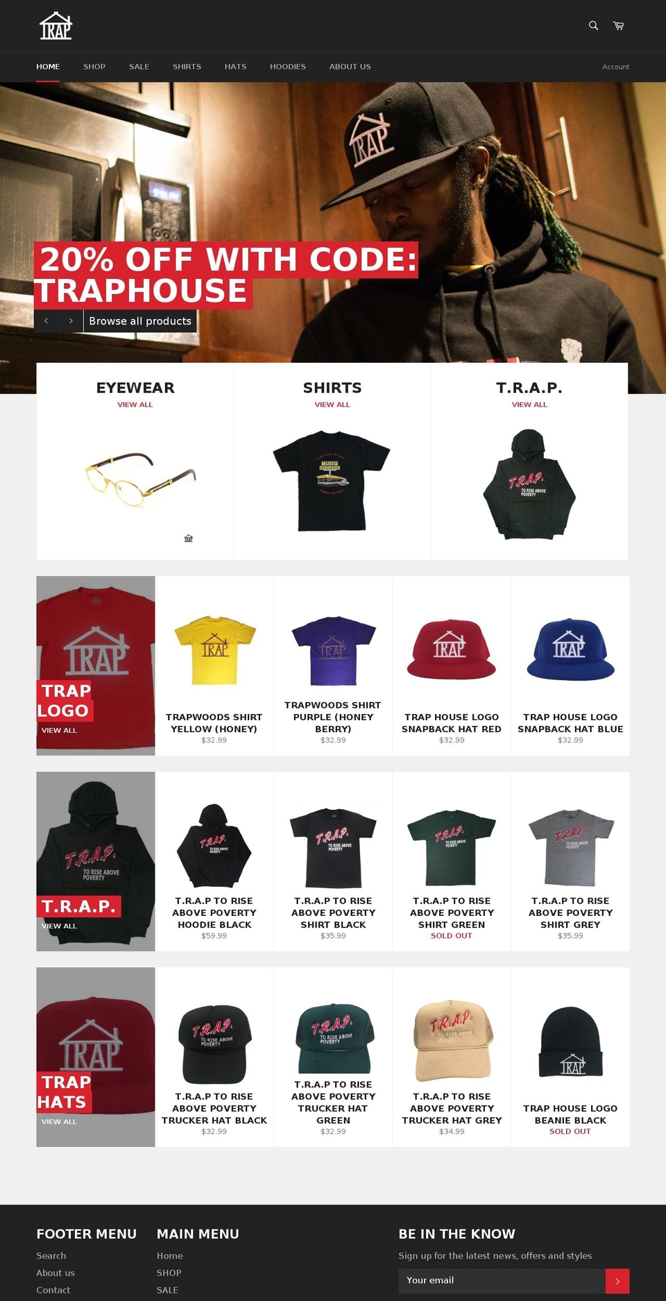 Blackout Shopify theme site example traphouseclothing.com
