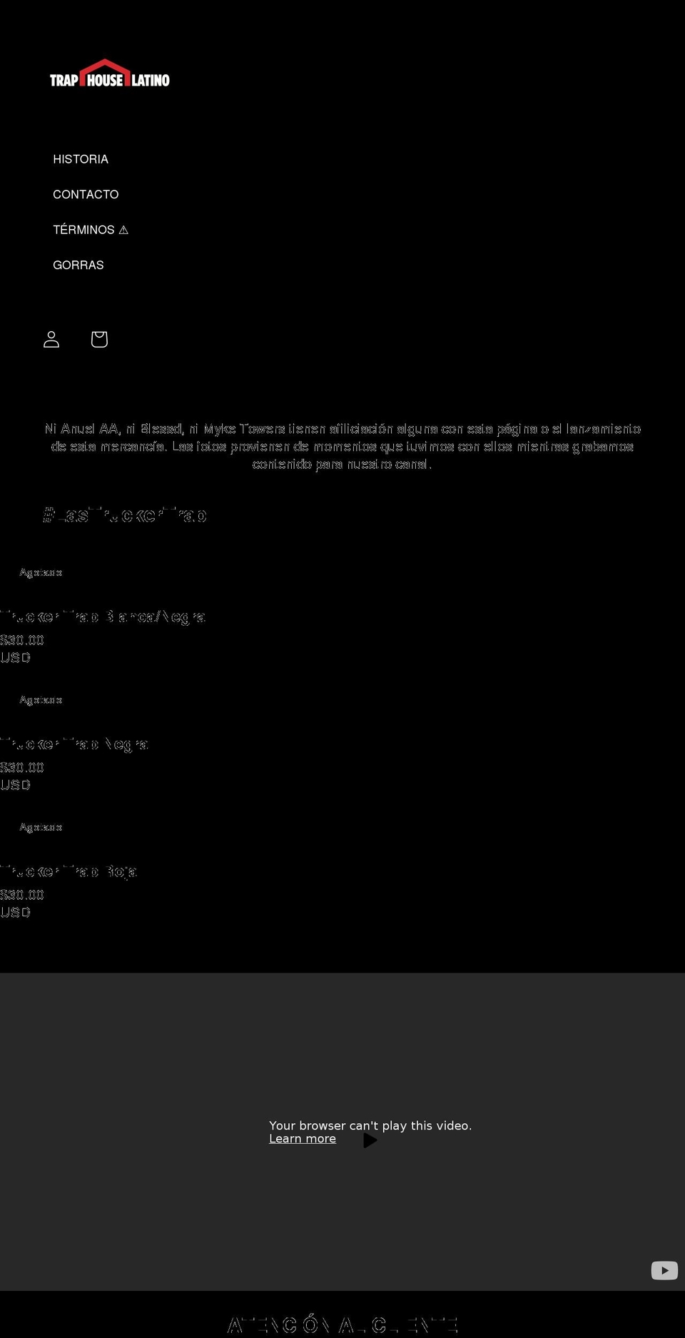 traphouselatino.net shopify website screenshot