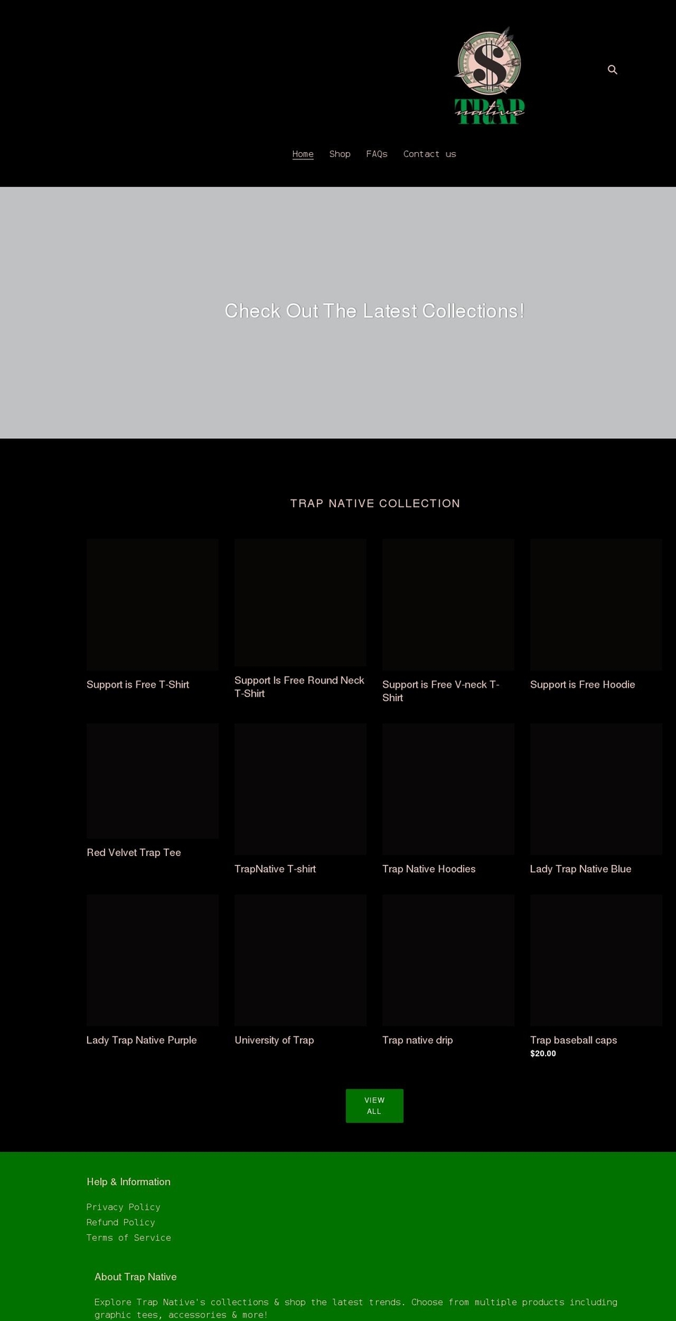 trapnativebrand.com shopify website screenshot