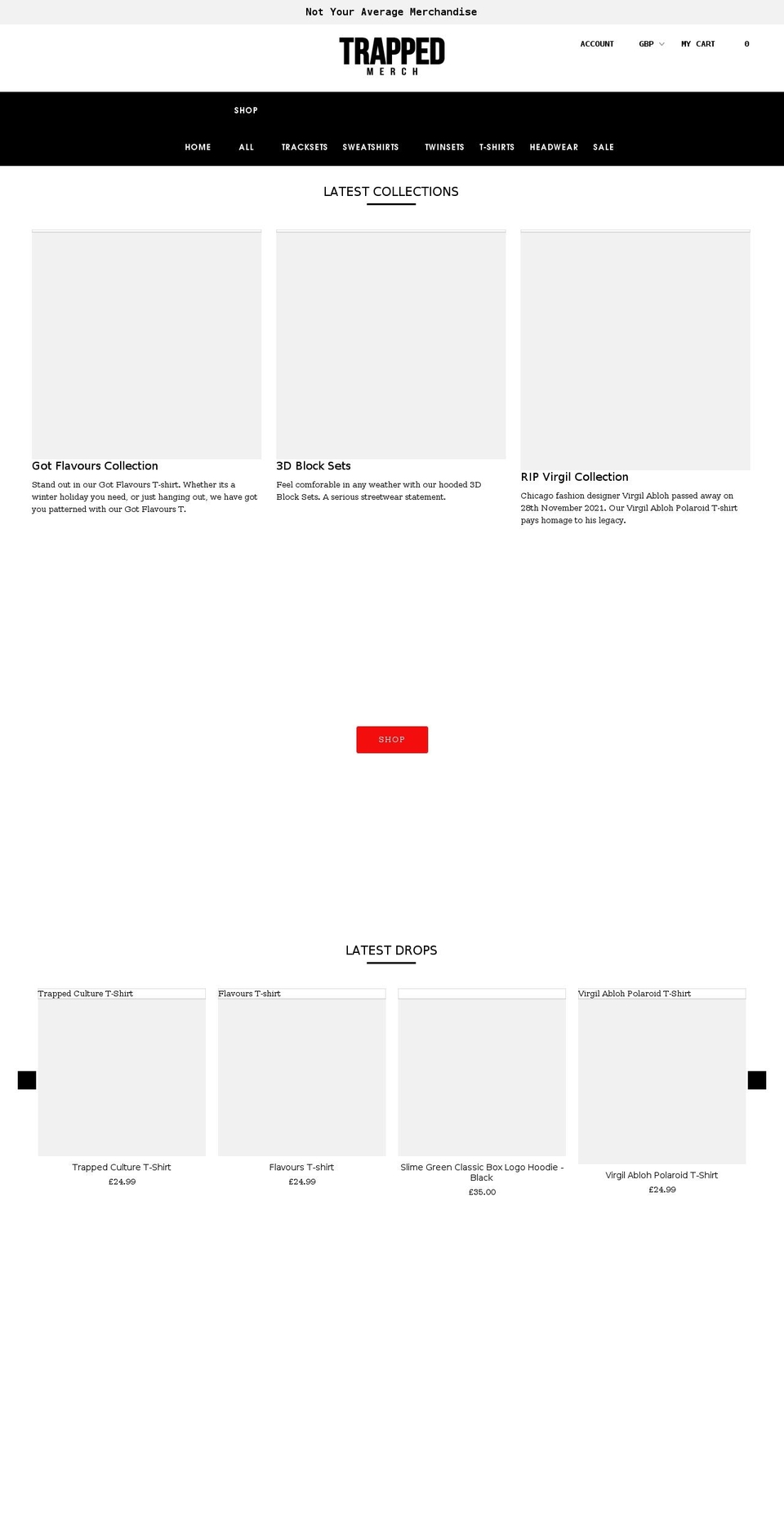 trappedmerch.com — Shopify storefront screenshot
