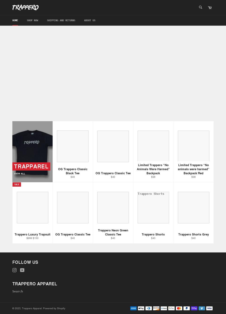 trappero.com shopify website screenshot