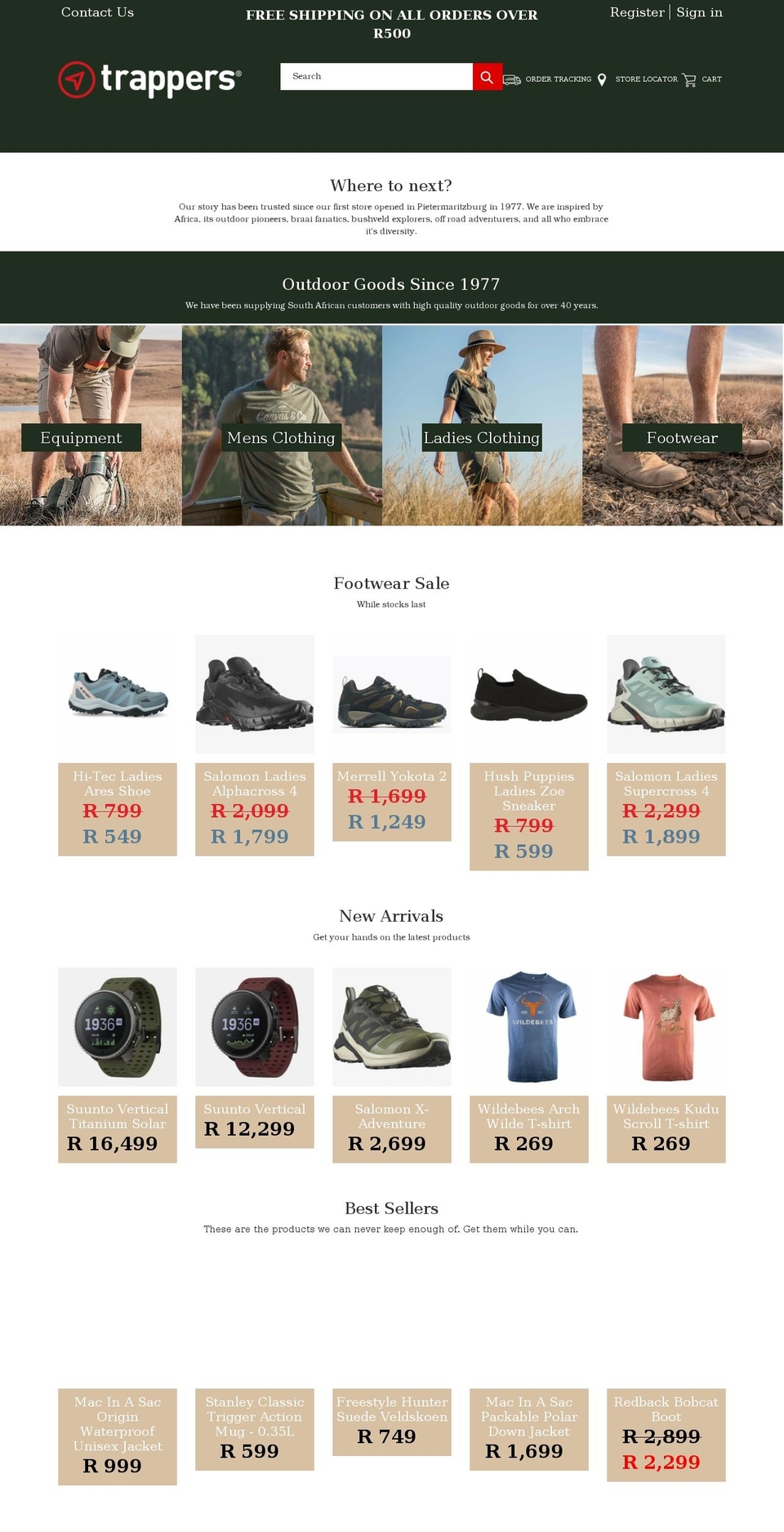 trappers.co.za shopify website screenshot