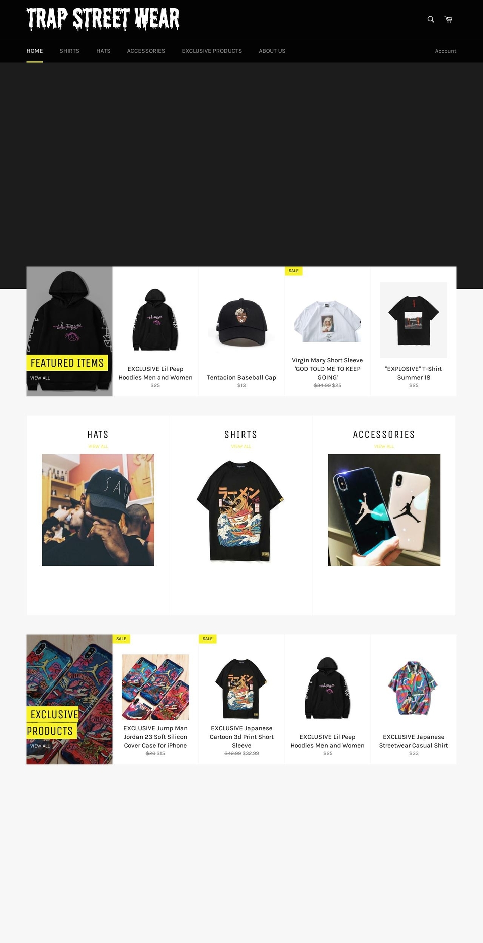 trapstreetwear.com shopify website screenshot
