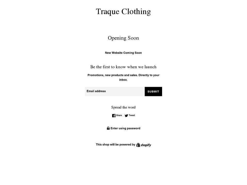 traqueclothing.com shopify website screenshot