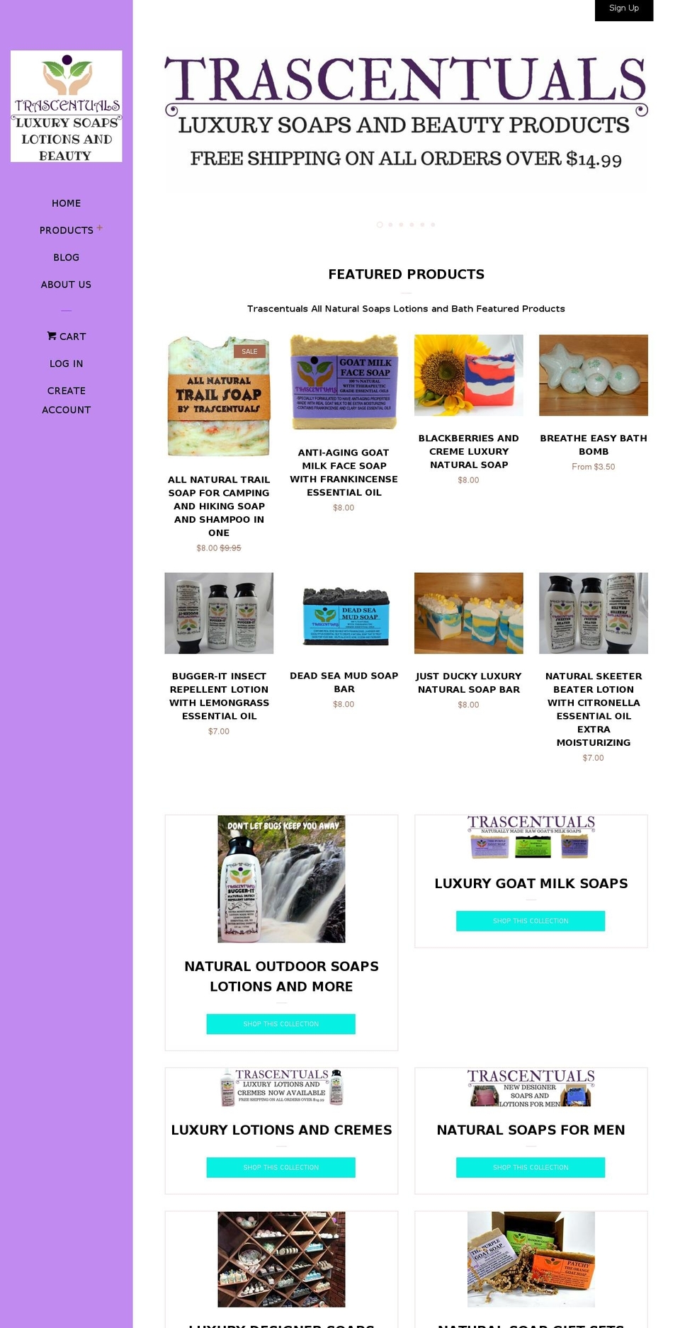 trascentuals.com shopify website screenshot