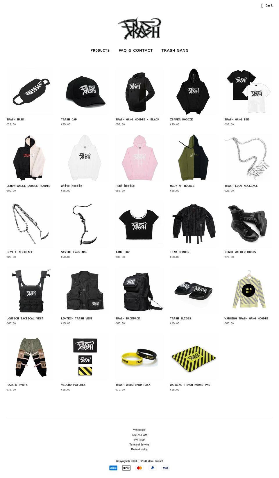 trash.clothing shopify website screenshot