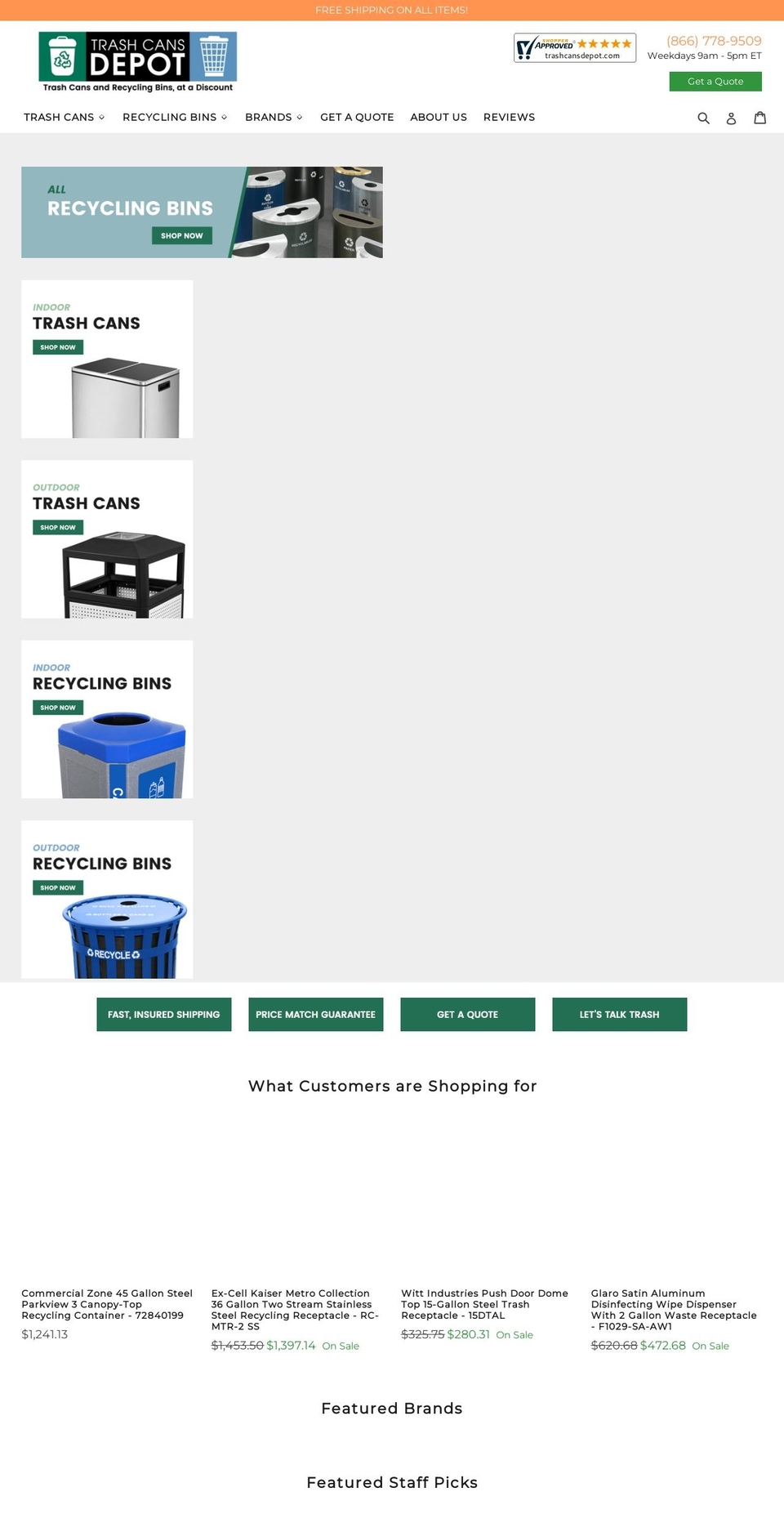 trashcansdepot.com shopify website screenshot