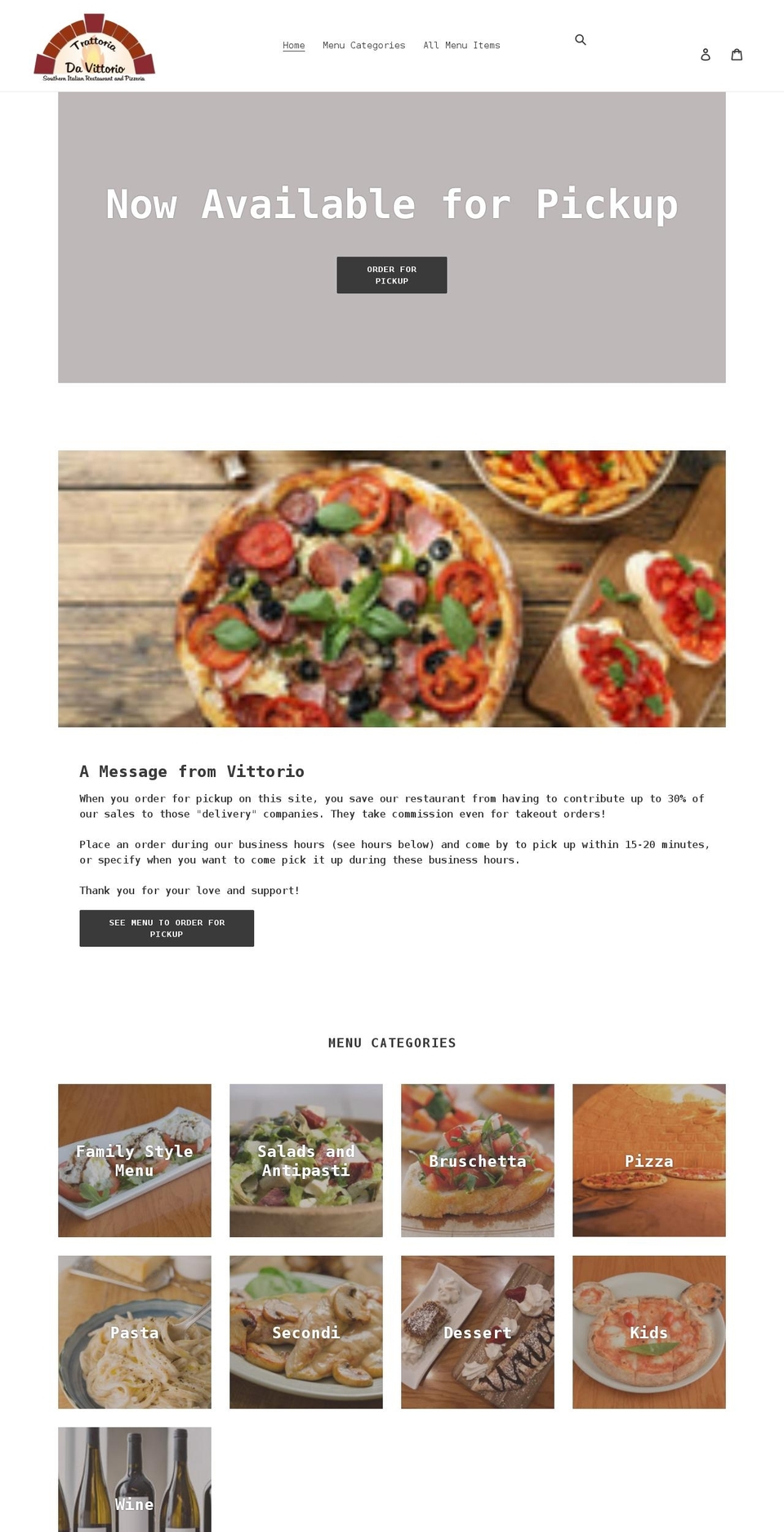 trattoriadavittorio-ordertakeout.com shopify website screenshot
