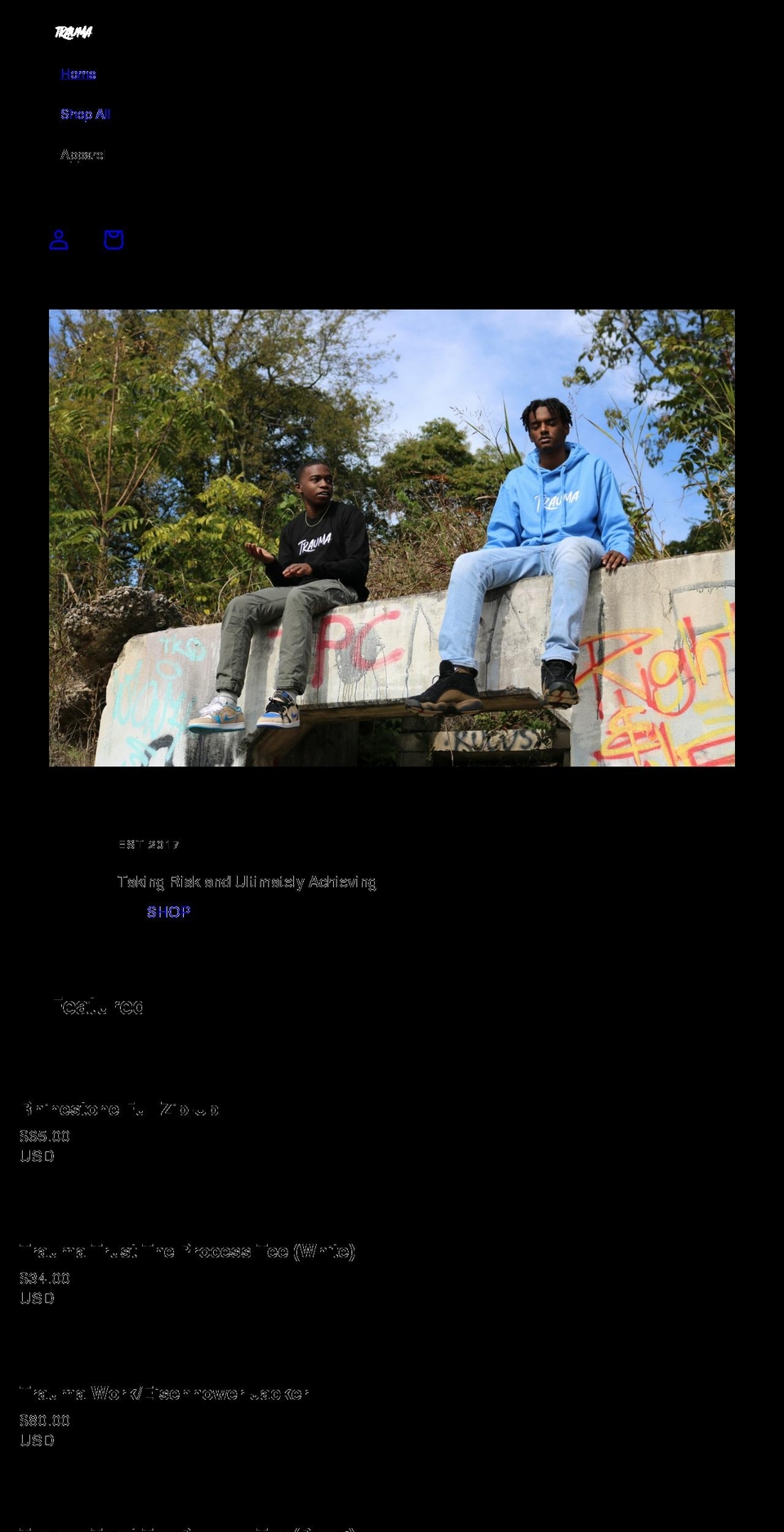 trauma843.com shopify website screenshot